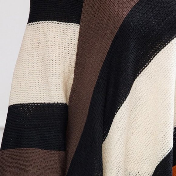 COLOR BLOCK FRINGE PONCHO - Picture 4 of 4